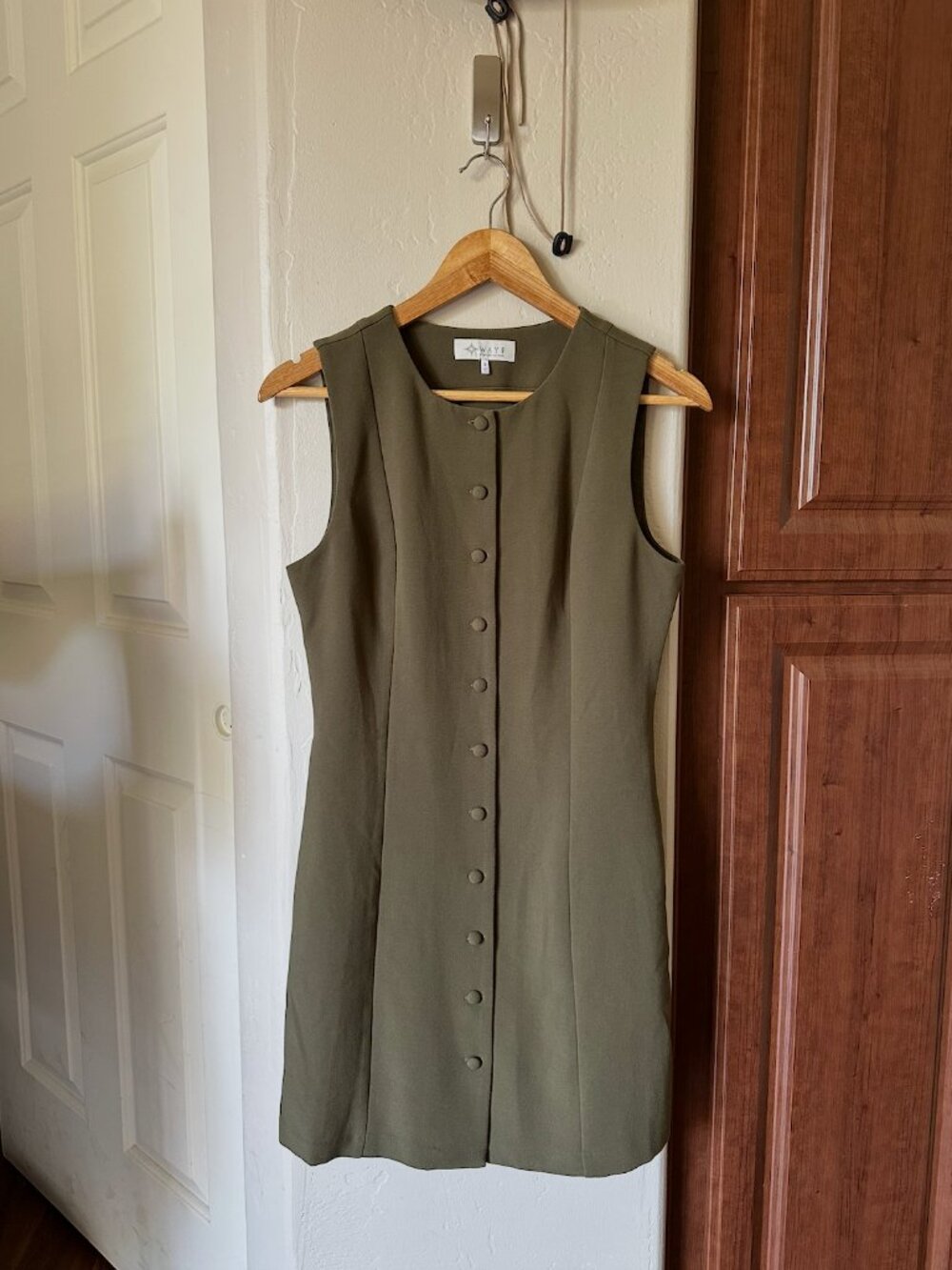 Olive Green Sleeveless Button Front Professional Mini Dress Size S